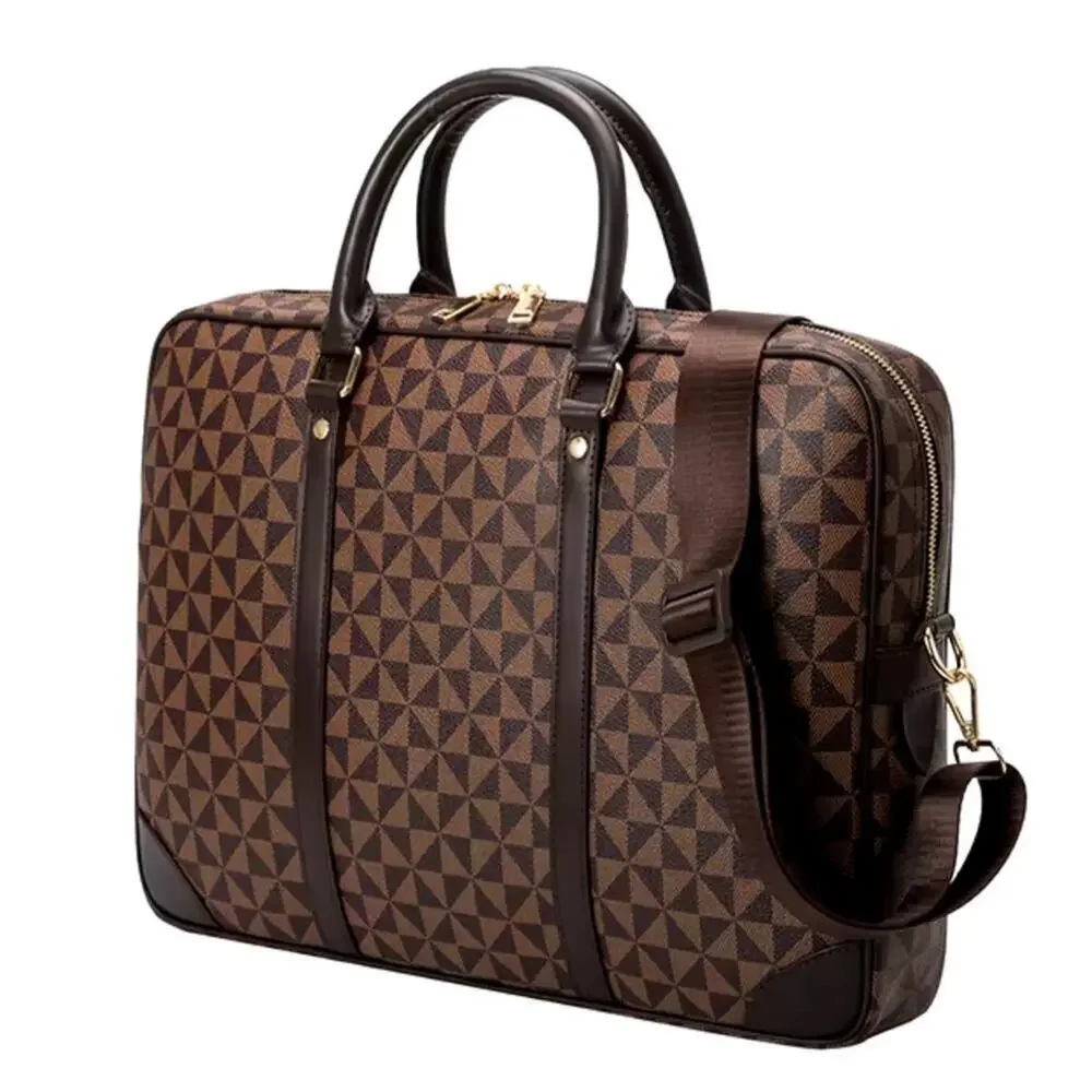 Brown Geometric Print Laptop Bag Briefcase Travel Work Bag Designer Inspired